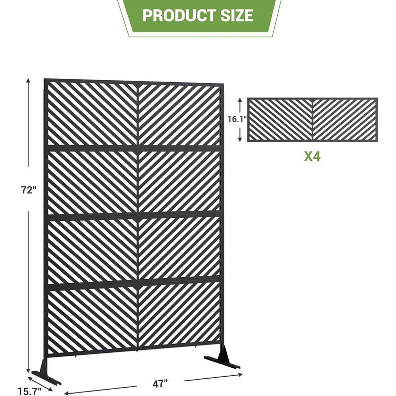 72" H×47" W Freestanding Privacy Screen, Decorative Outdoor Panel for Deck, Porch, Patio