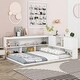 preview thumbnail 15 of 19, Full Pine Wood Floor Bed Frame with L-Shaped Bookcases, Sliding Doors White - Full