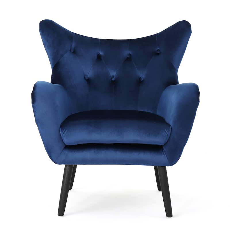 Navy Blue 34.25" Velvet Wingback Arm Chair