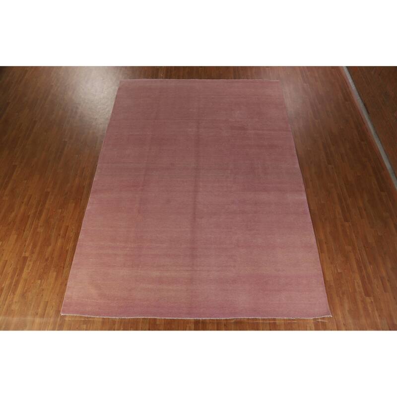 Hand Knotted Oriental 100% Wool Carpet Modern Solid Pink Gabbeh Area Rug - 14' 2'' X 10' 1''