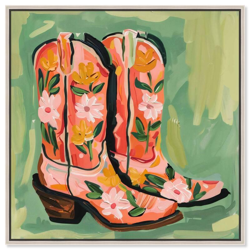 Wildflower Cowboy Boots Canvas by Art Remedy - Silver - 40" x 40"