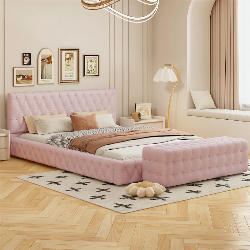 2-Pieces Bedroom Sets Queen Size Upholstered Bed, Upholstered Ottoman