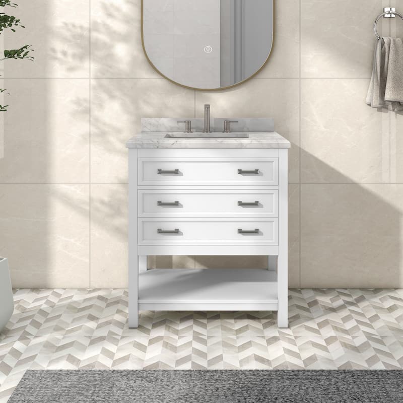 Furniture of America Anya 31" Single Bathroom Vanity with White Carrera Marble Top and Undermount Sink - White