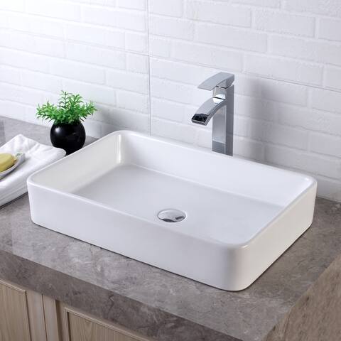 24"x16" Rectangle Bathroom Vessel Sink Modern Above Counter White Farmhouse Bathroom Ceramic Vanity Sink