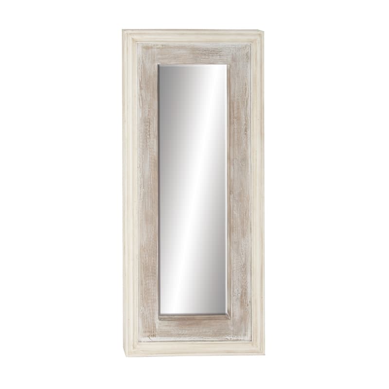 Wood Wall Mirror - White - Roche River Decor - 2"W x 26"L x 59"H