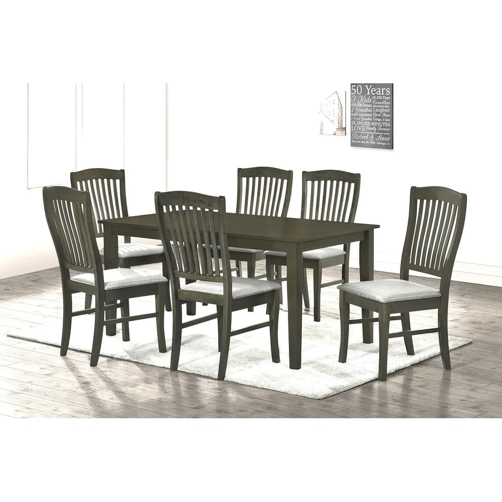 US Pride Furniture Rectangular Table and 6 Upholstered Chairs with Slat Backs Modern Design 7 Piece Dining Set Smoke Grey