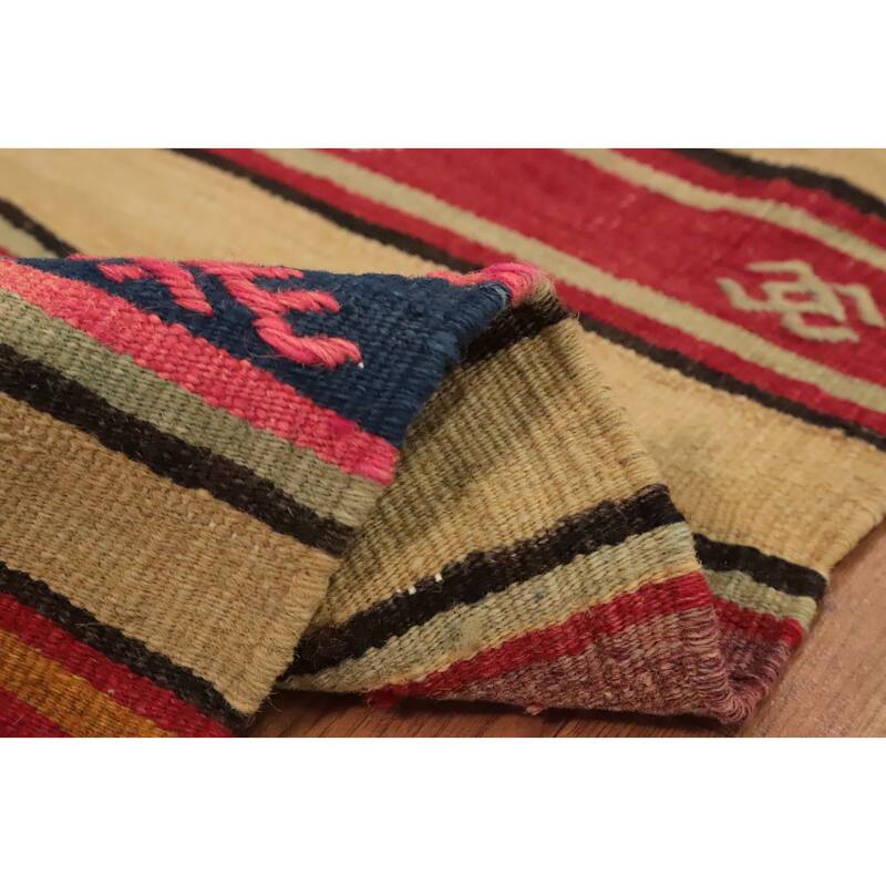 Hand Woven Oriental 100% Wool Carpet Southwestern Tribal Multi-Colored Kilim Area Rug - 7' 11'' X 5' 7''