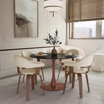 Bristol 31" Round Modern MDF Wood Top Dining Table with Cherry Steel Pedestal Base for Kitchen, Dining Room, and Restaurants