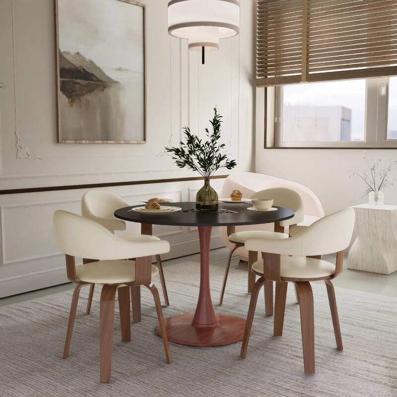 Bristol 35" Round Dining Table with MDF Top and Cherry Steel Pedestal Base for Modern Kitchen and Dining Room