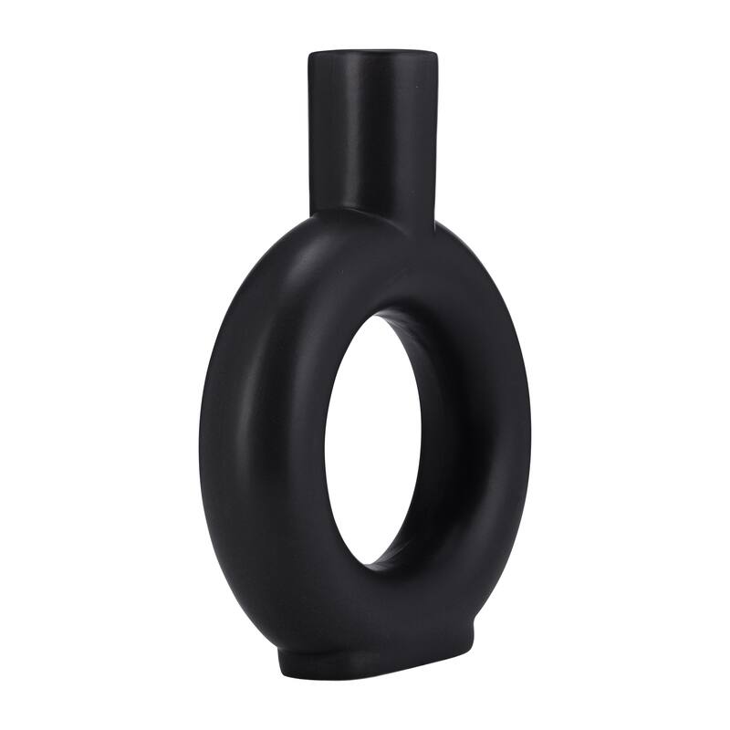 Sagebrook Home Neutral Modern Ceramic Table Accent Round Cut-Out Vase - Black