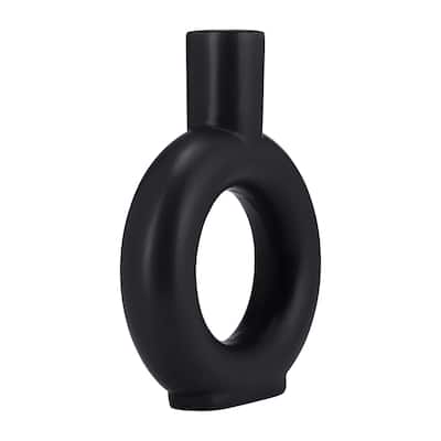 Sagebrook Home Neutral Modern Ceramic Table Accent Round Cut-Out Vase
