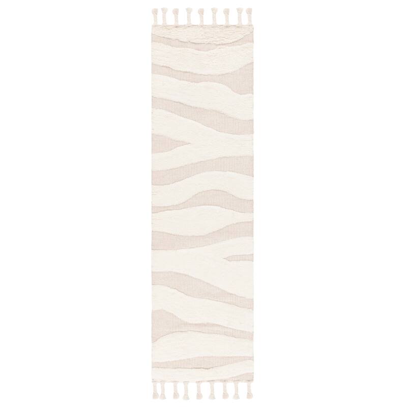 SAFAVIEH Hand-Knotted Casablanca Nimet Tribal Stripe Wool Rug - 2'3" x 8' Runner - Ivory/Beige