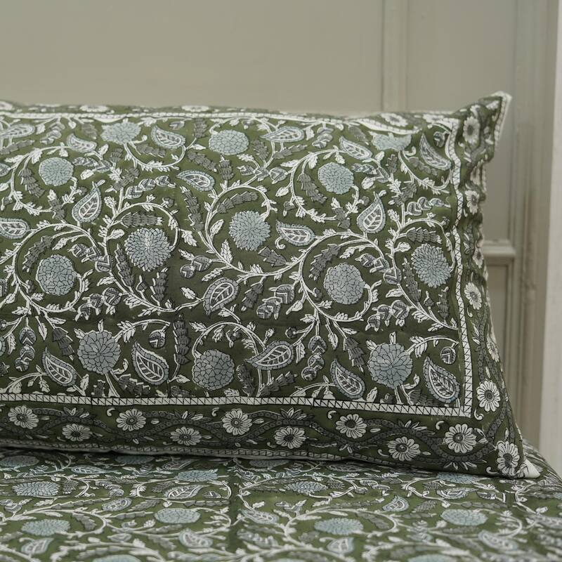 Fabdivine Handmade Block Print Flat Sheet or Bed Sheet Cotton Fabric Floral Home Decor