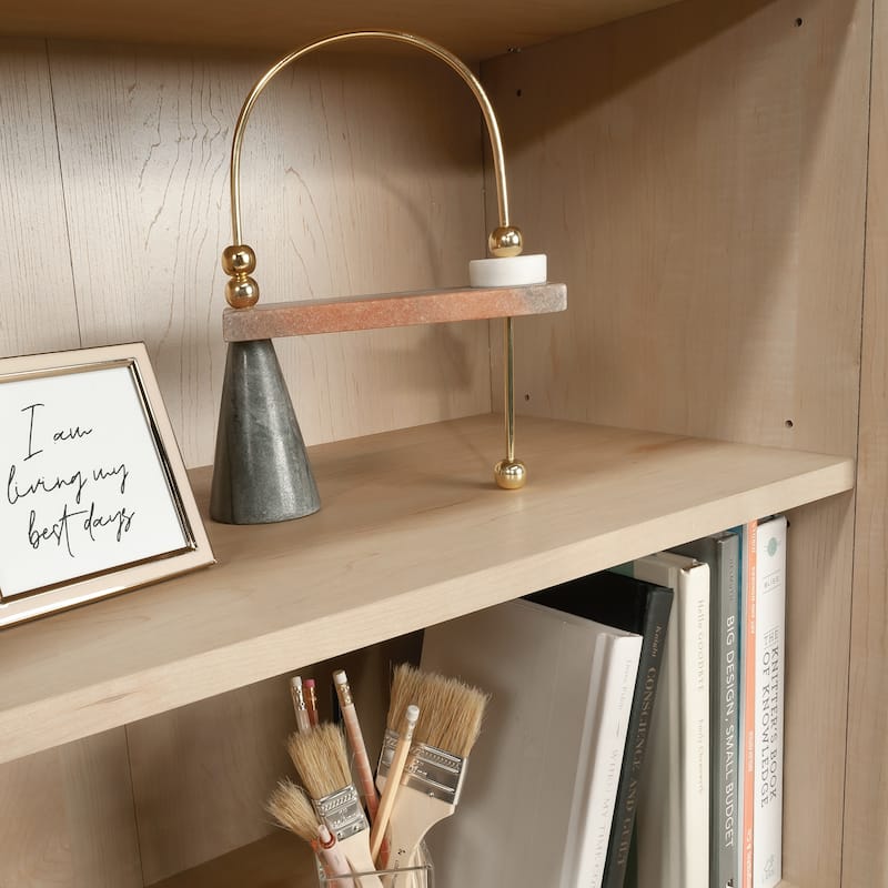 Wood 5-Shelf Bookshelf with Concealed Storage, Brown - 31.50" W x 15.51" D x 66.14" H