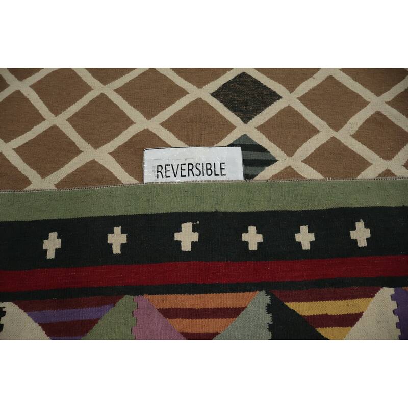 Hand Woven Oriental 100% Wool Carpet Southwestern Tribal Brown Kilim Area Rug - 15' 2'' X 11' 10''