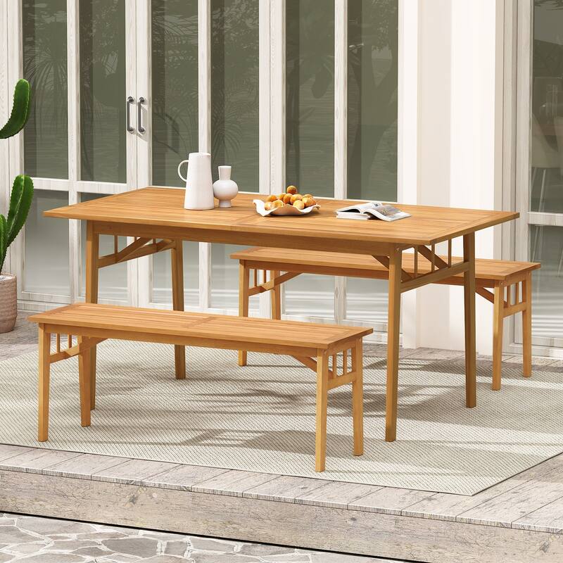 48" Natural Acacia Wood Bench Backless Wooden Seat for Home Outdoor or Garden Use - 48" x 14" x 18"