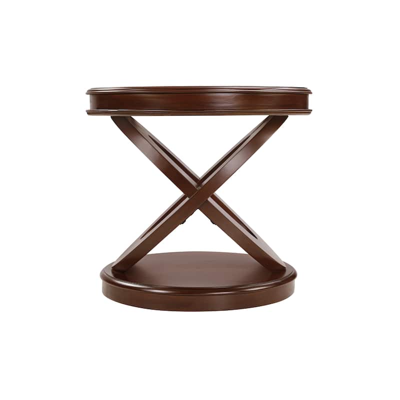 Vintage Sofa Side Table Wooden Round End Table with X-shape Base