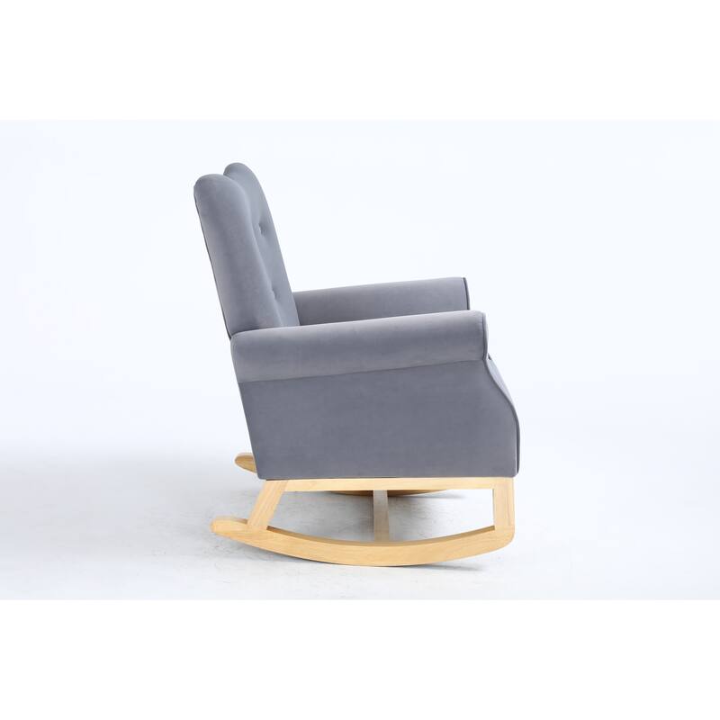 Baby Room High Back Rocking Chair Nursery Chair , Comfortable Rocker Fabric Padded Seat ,Modern High Back Armchair