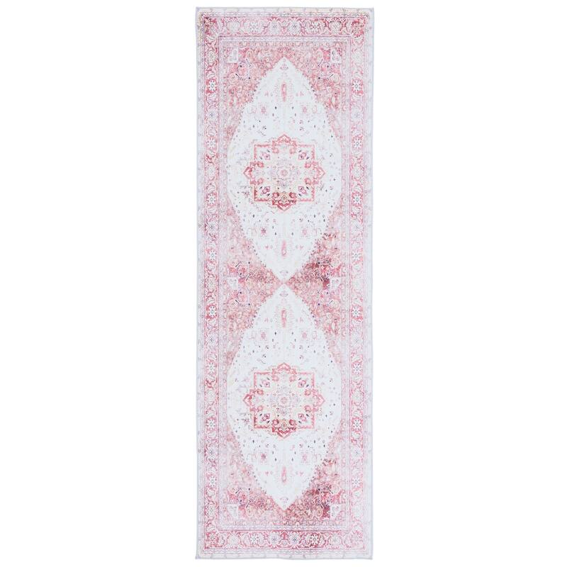 SAFAVIEH Tucson Machine Washable Slip Resistant Mazie Oriental Medallion - 2' 6" x 16' - Beige/Rust - Runner