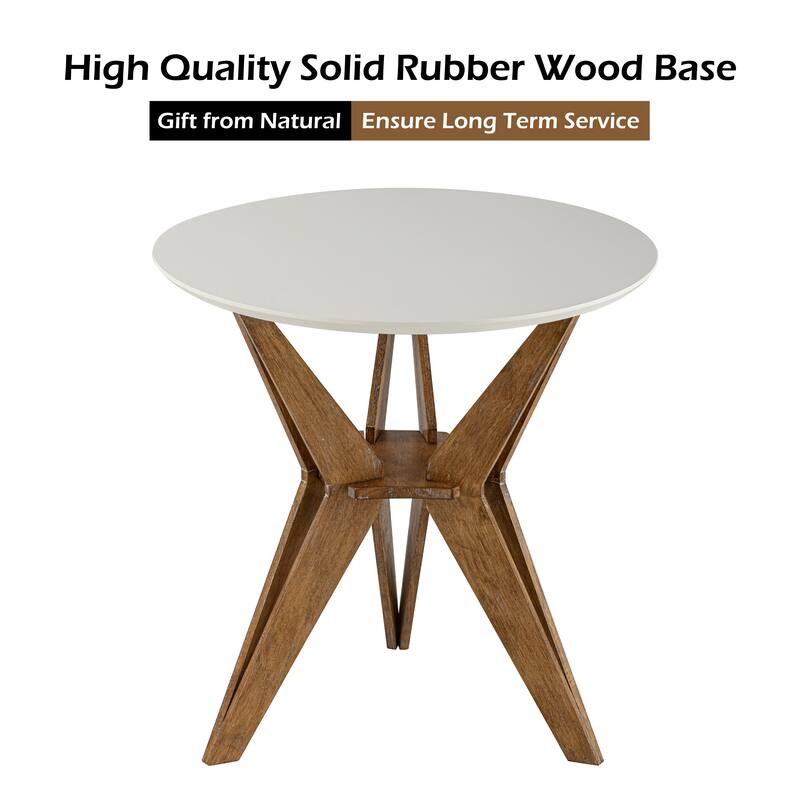 COZAYH Farmhouse End Table, Rustic Side Table with White Top and Tripod Base, Round