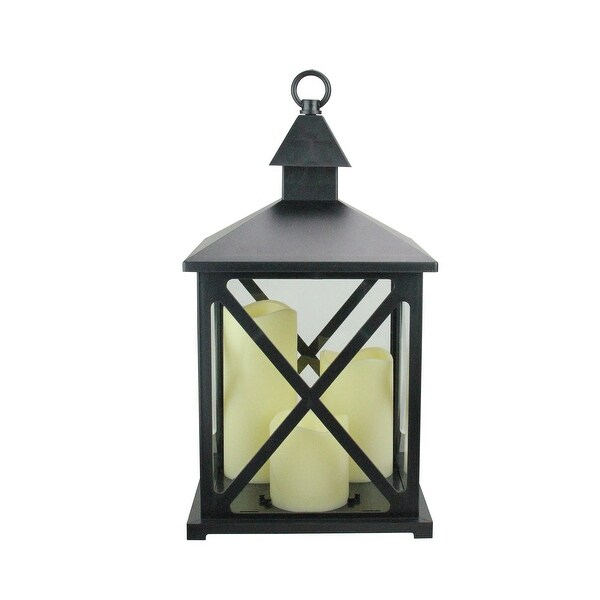 12.5" Black Candle Lantern with 3 Flameless LED Candle - N/A