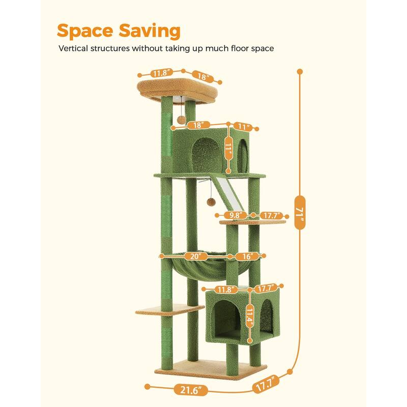 Indoor Large Cat Tree Multi-Level Cat House with 2 Big Condo Pad Bed, Hammock & Scratching Posts