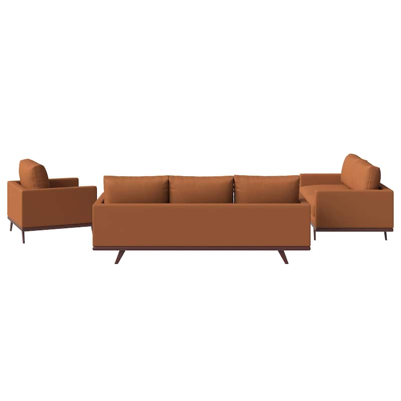 3-Piece Sofa Set Upholstered in Leather with Birch Wood Base Chester Collection
