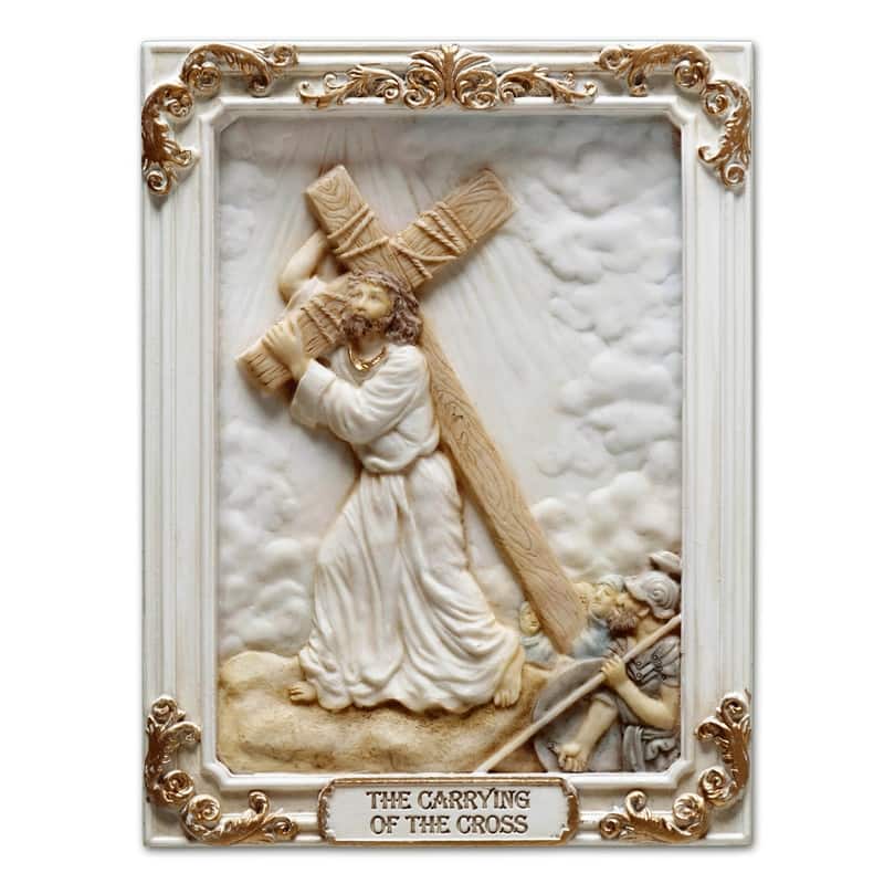 4.1 inches Length Polyresin Sorrowful Mysteries the Carrying of the Cross White and Gold Finish Figurine