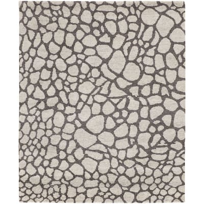 Landyn Plush Hand Knotted Berber Bone Ivory/Dark Gray Area Rug