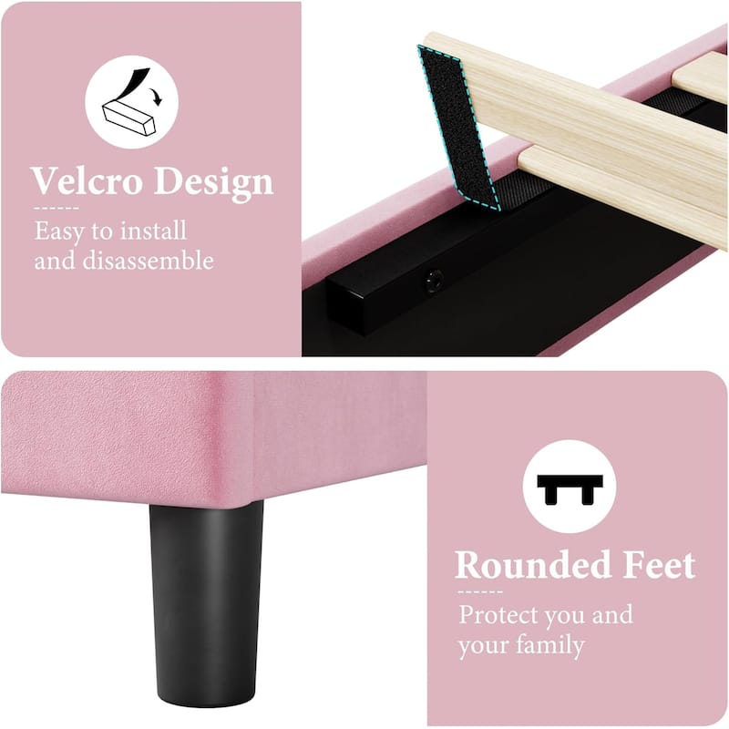 Platform Bed Frame with Upholstered Headboard, Wood Slats Support, No Box Spring Needed, Noise-Free & Easy Assembly