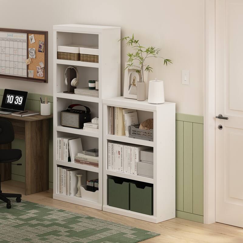 38.98 in. Tall White Wood 3-Shelf Bookcase