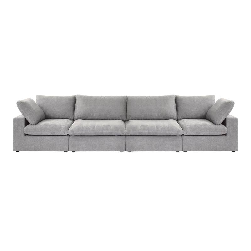 160.6" Modern Linen Upholstered Sofa Multiple Cushions Sectional Couch