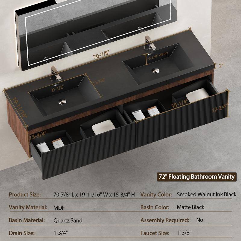 ABRUZZO Floating Vanity with Integrated Top Sink Soft-Close Wall-Mount Bathroom Cabinet