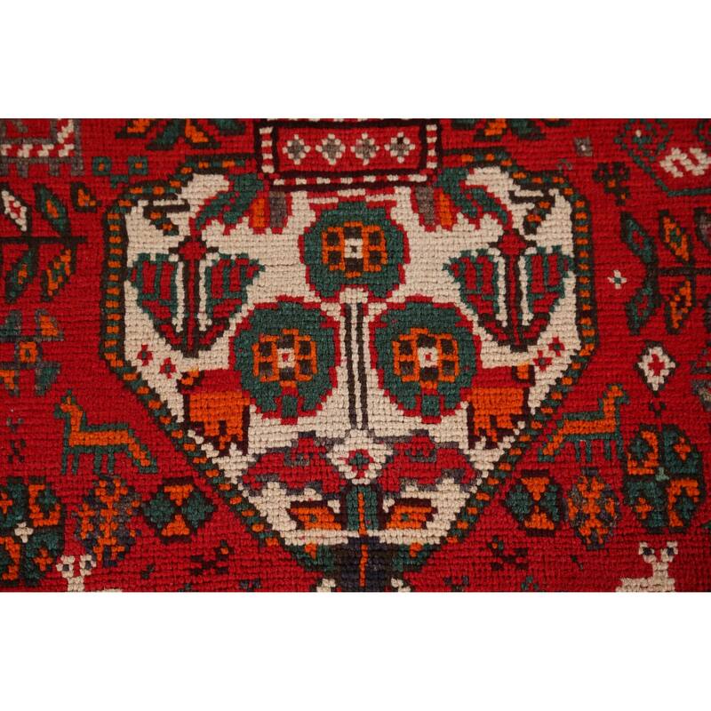 Hand Knotted Oriental 100% Wool Carpet Traditional Tribal Red Qashqai Area Rug - 9' 5'' X 6' 5''