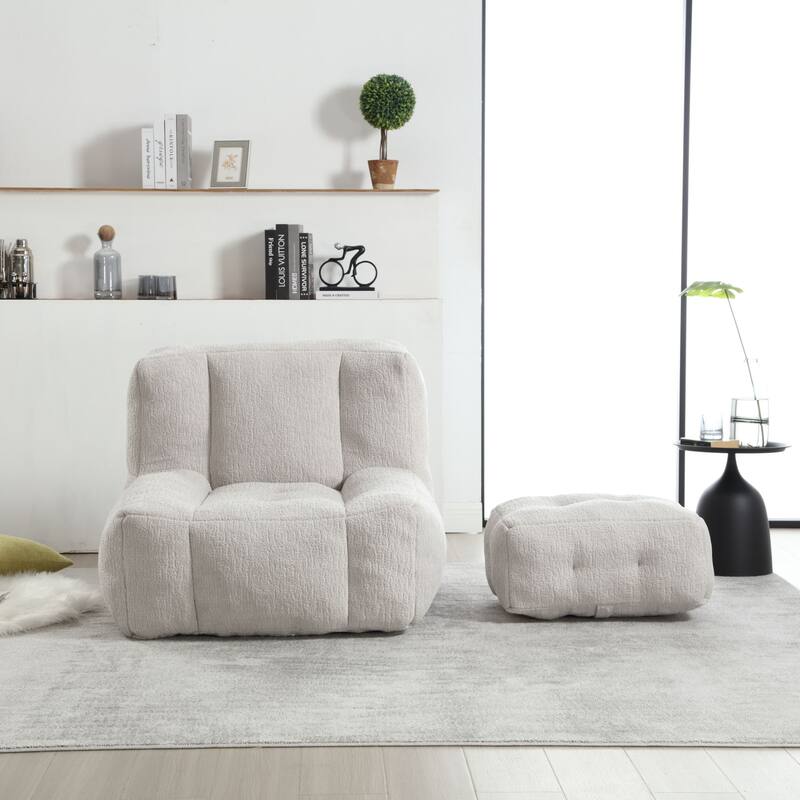 Oaks Aura Fluffy Bean Bag Chair, Super Soft Lazy Sofa Chair With Memory Foam And Ottoman, Indoor Modern Bean Bag Chair