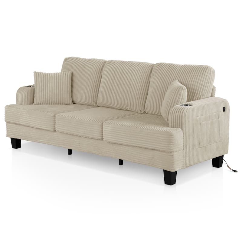 DH BASIC Modern Chenille Sofa with Cup Holders and USB Ports by Denhour