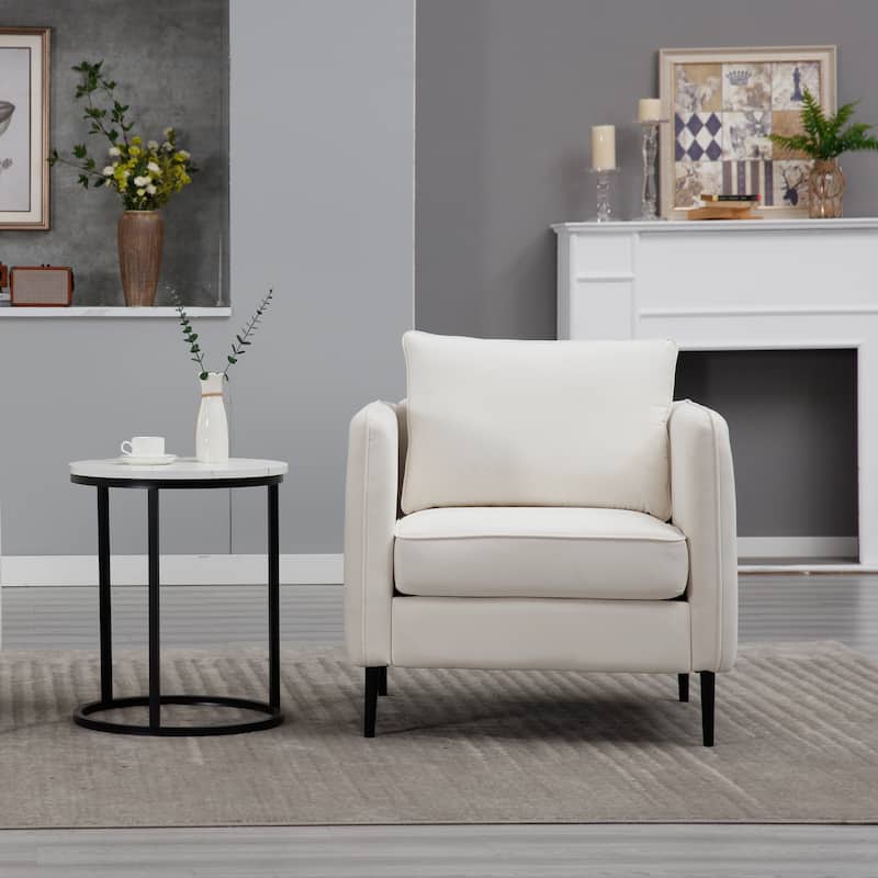 Ivory Velvet Accent Chair with Metal Legs, Modern Design