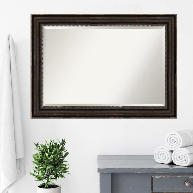 Beveled Bathroom Wall Mirror - Stately Bronze Frame - Stately Bronze