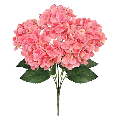 Set of 2 Coral Pink Natural Touch Artificial Hydrangea Flower Stem Bush Bouquet 18in - 18" L x 11" W x 11" DP