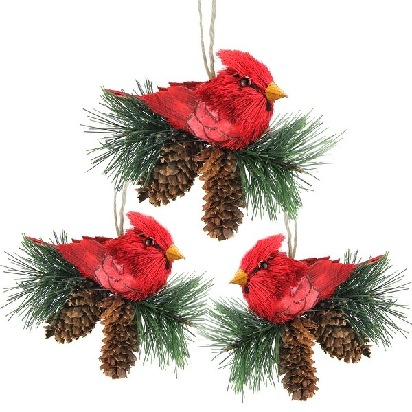 Shop Set of 3 Red Cardinal Birds on Pine Cone Nest