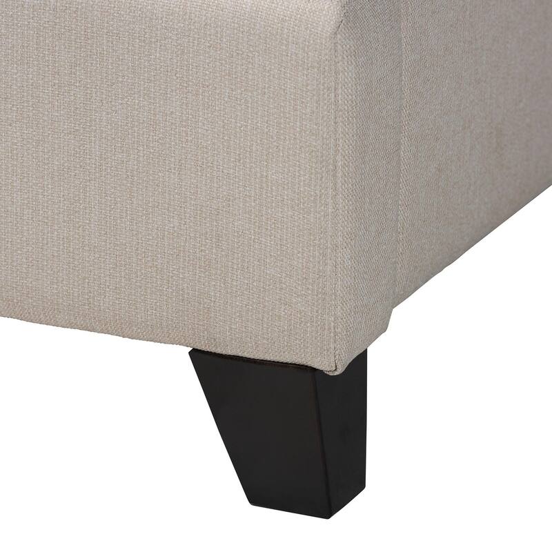 King Size Platform Bed - Grey Linen Upholstered, Button Tufted Headboard with Silver Trim