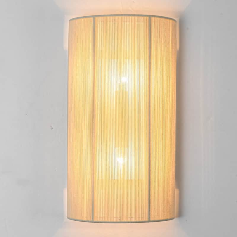 2-Light Modern Boho Natural Ivory/Black Hand-Woven Rope Fabric Flush Mount Wall Sconces