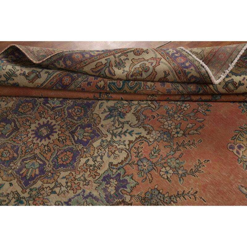 Vegetable Dye Tabriz Persian Vintage Area Rug Handmade Wool Carpet - 9'5" x 12'3"