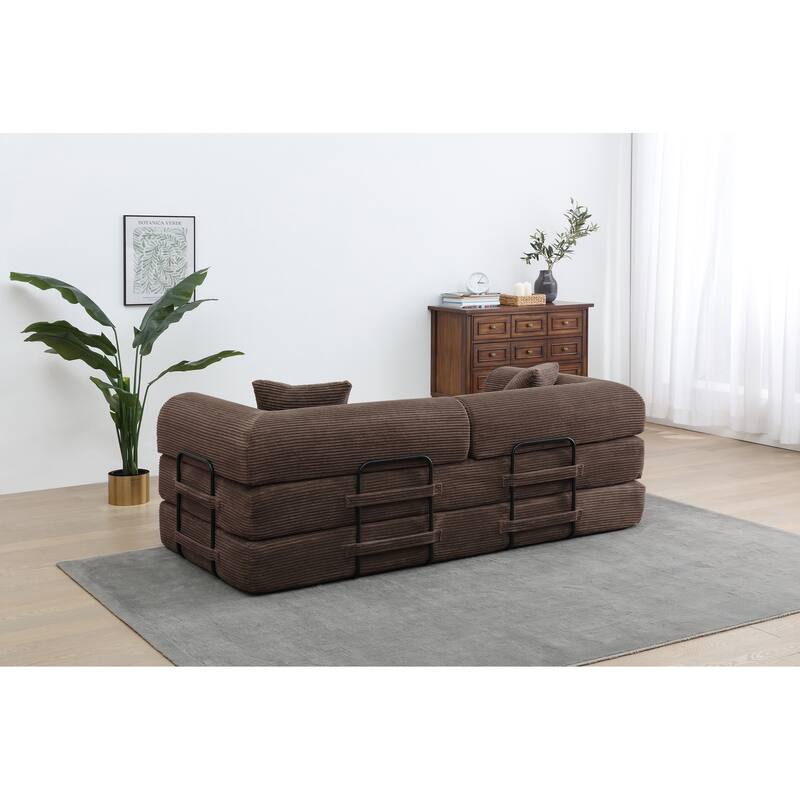 Convertible Sleeper Sofa Bed, Corduroy Folding Couch with Pillow