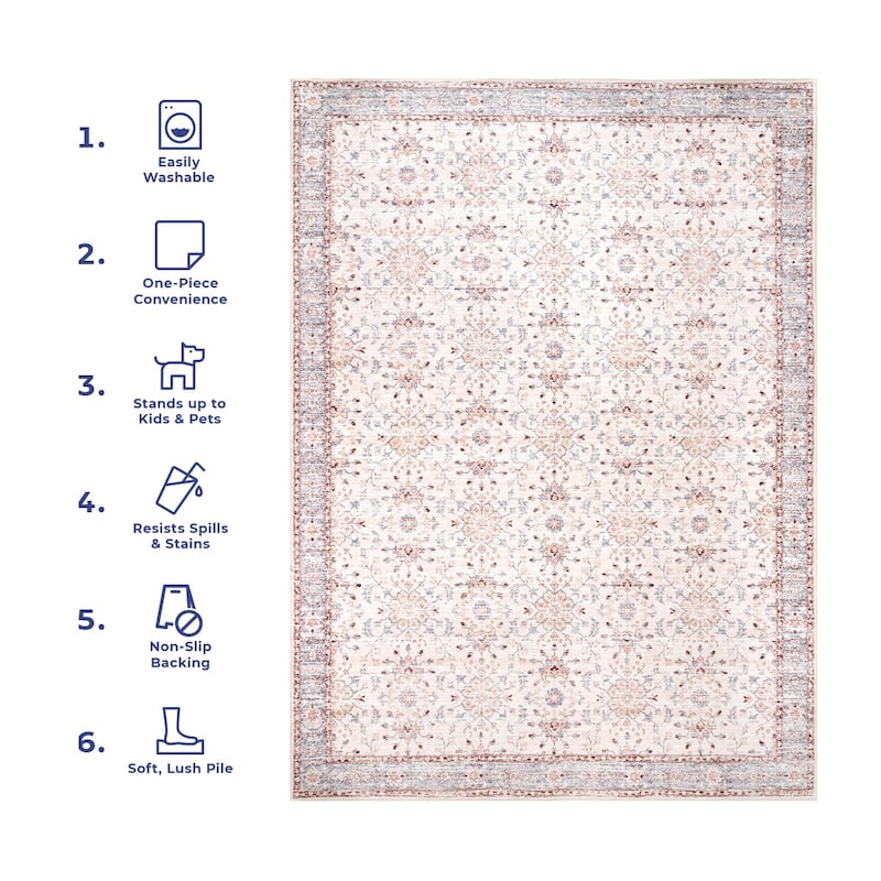 Nuloom Gemma SpinClean Machine Washable Transitional Floral Area Rug
