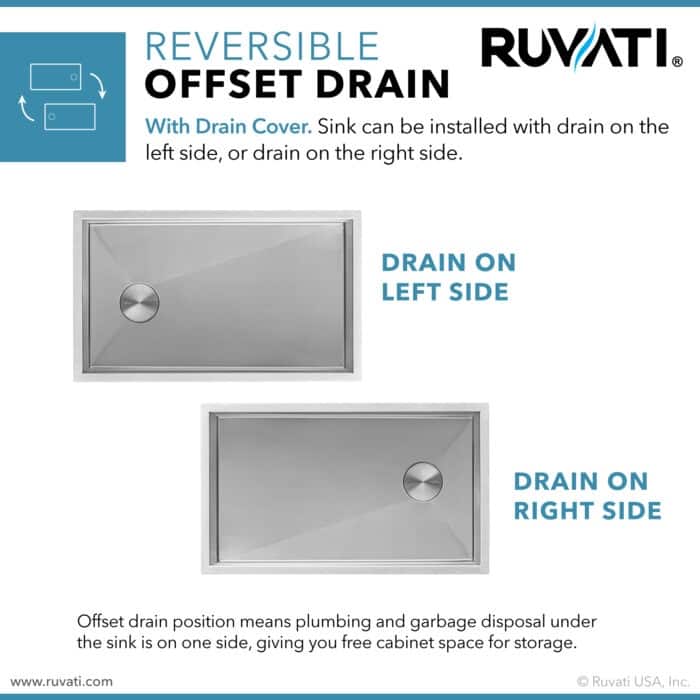 Ruvati 27-inch Slope Bottom Offset Drain Undermount Kitchen Sink Single Bowl Stainless Steel - RVH7470 - 8' x 11'