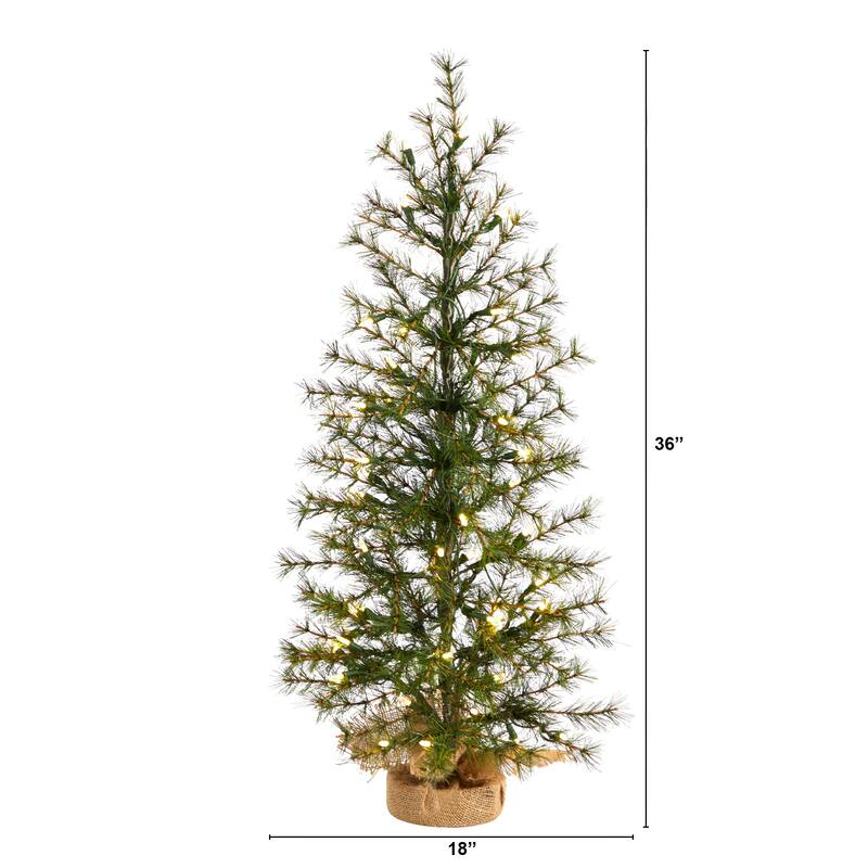 3' Christmas Tree with 50 Clear LED Lights Set in a Burlap Base - 36