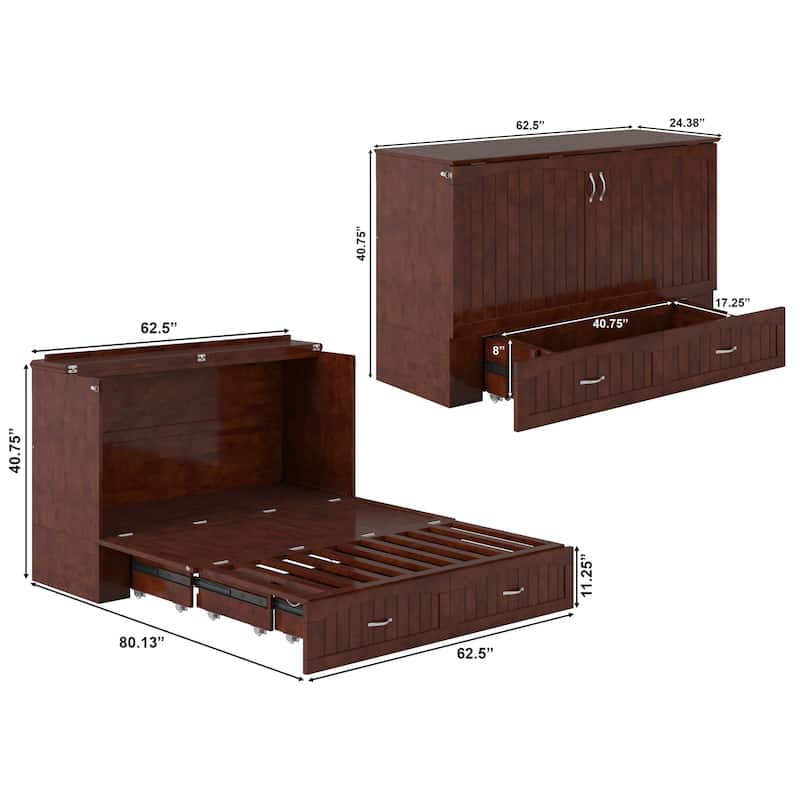 Southampton Queen Murphy Bed Chest with 6" Mattress, Storage Drawer & Built-In Charger in Walnut
