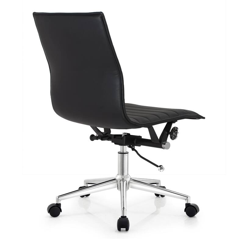Set of 2 Modern Office Chairs | Upholstered PU Leather Ribbed Armless Mid Back with Metal Frame | Adjustable Height, Tilt