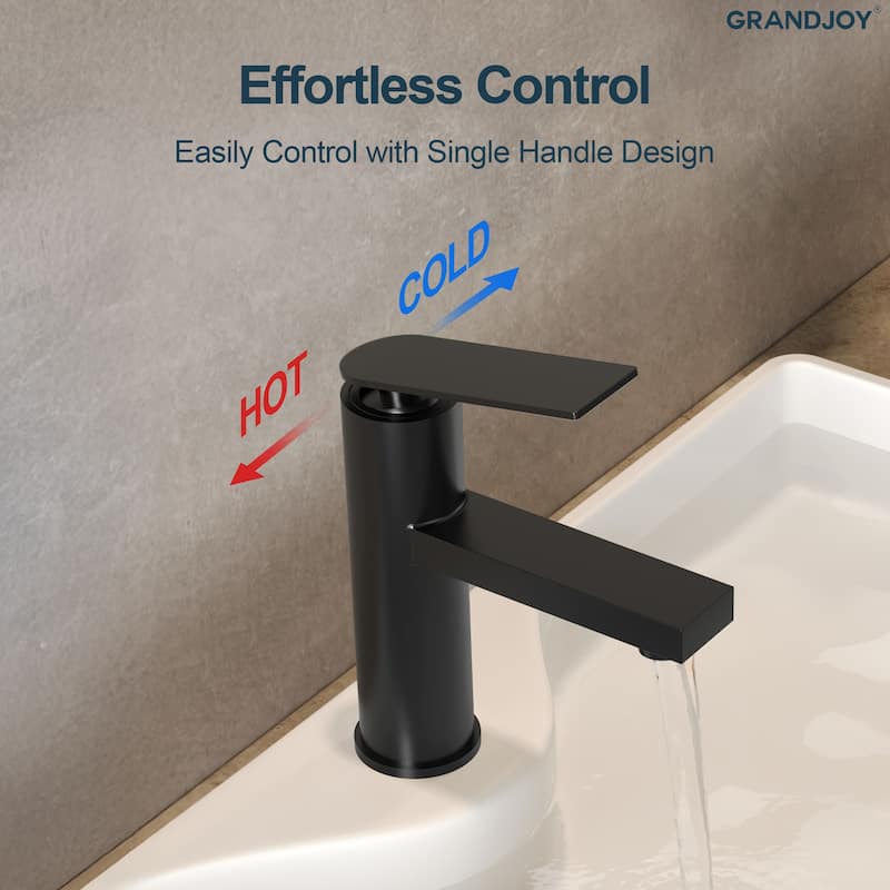 GRANDJOY Modern Low-Arc Bathroom Vanity Faucet, Single-Hole Installation